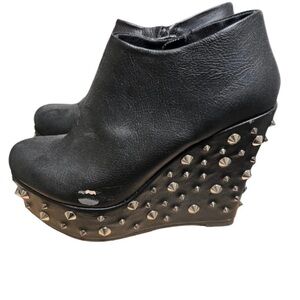 Deena & Ozzy Black Studded Wedge Shoes